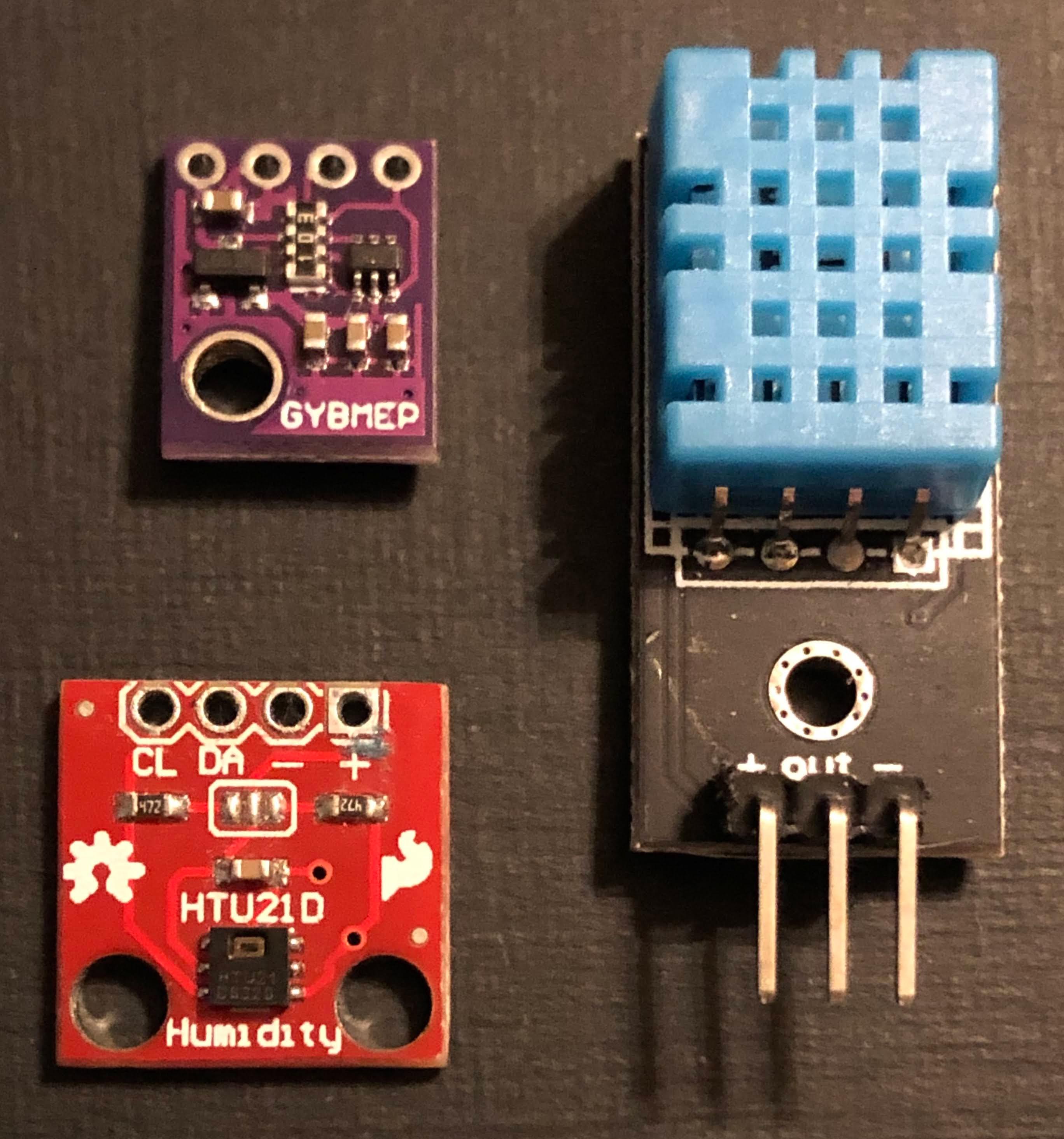 Photo of different temperature and humidity sensors.